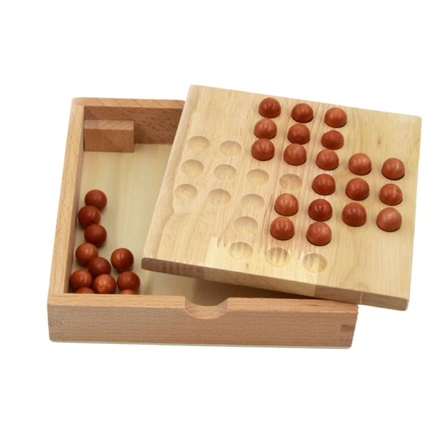 Solitaire Juego de Mesa Madera Juego de Estrategia Tablero Educativo Clásico con Canicas para Niños y Adultos Adecuado para Mesas de Comedor Oficinas Viajes Familiares