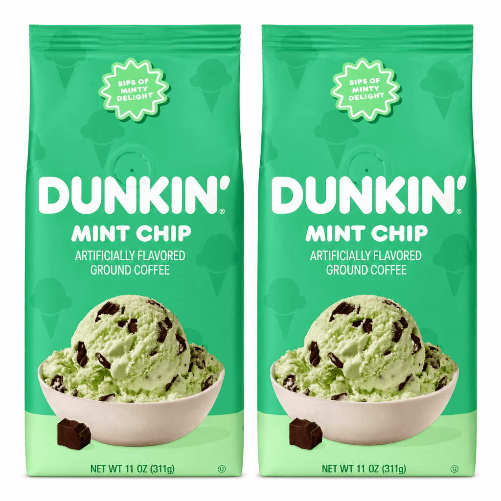 Dunkin’ Mint Chip Artificially Flavored Ground Coffee, 11 oz Bag, 2 Pack