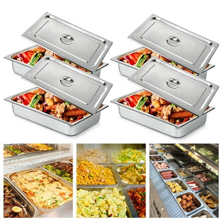 

4 Pack 4 Deep Full Size Steam Table Pans Buffet Hotel Food Prep Plate Stainless Steel with Lids