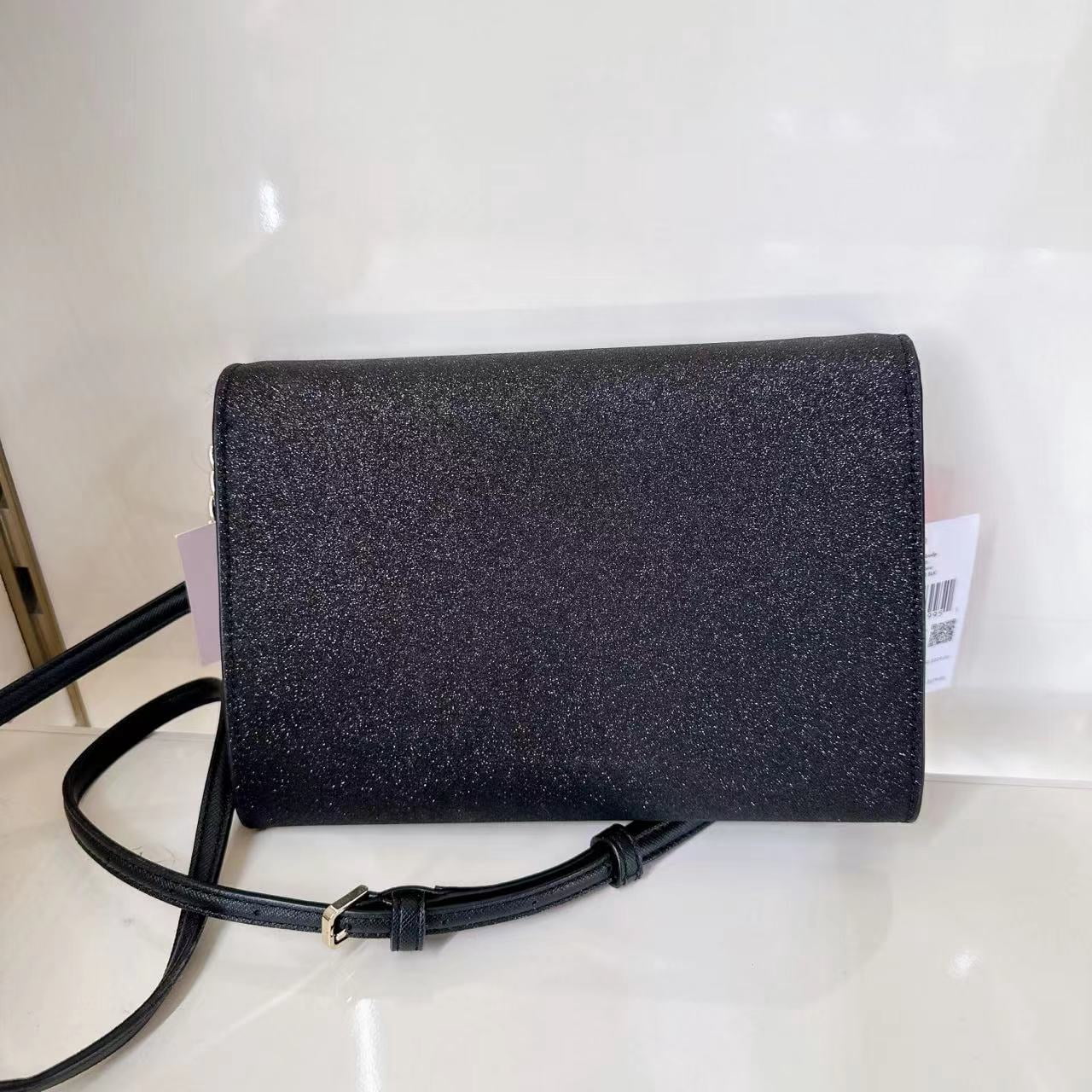 Kate Spade Black Tinsel Glitter Fabric Flap Crossbody-Black