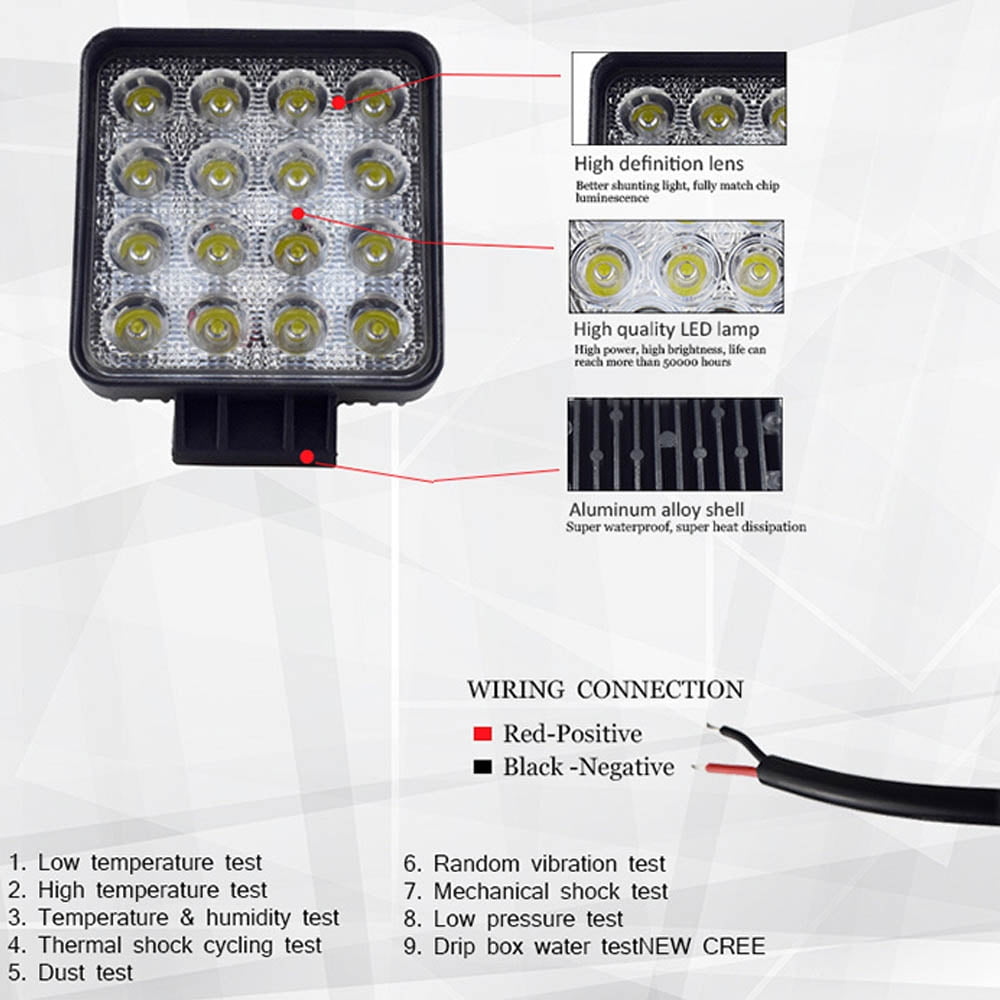 Details about   10Inch 144w 12/24v Cree 48 Led Flood Work Light Lamp For Tractor Exavator Digger 