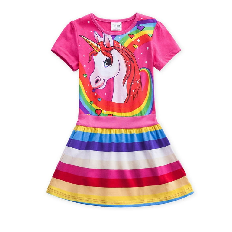 Toddler Kid Little Girls Short Sleeve Cartoon Rainbow Unicorn