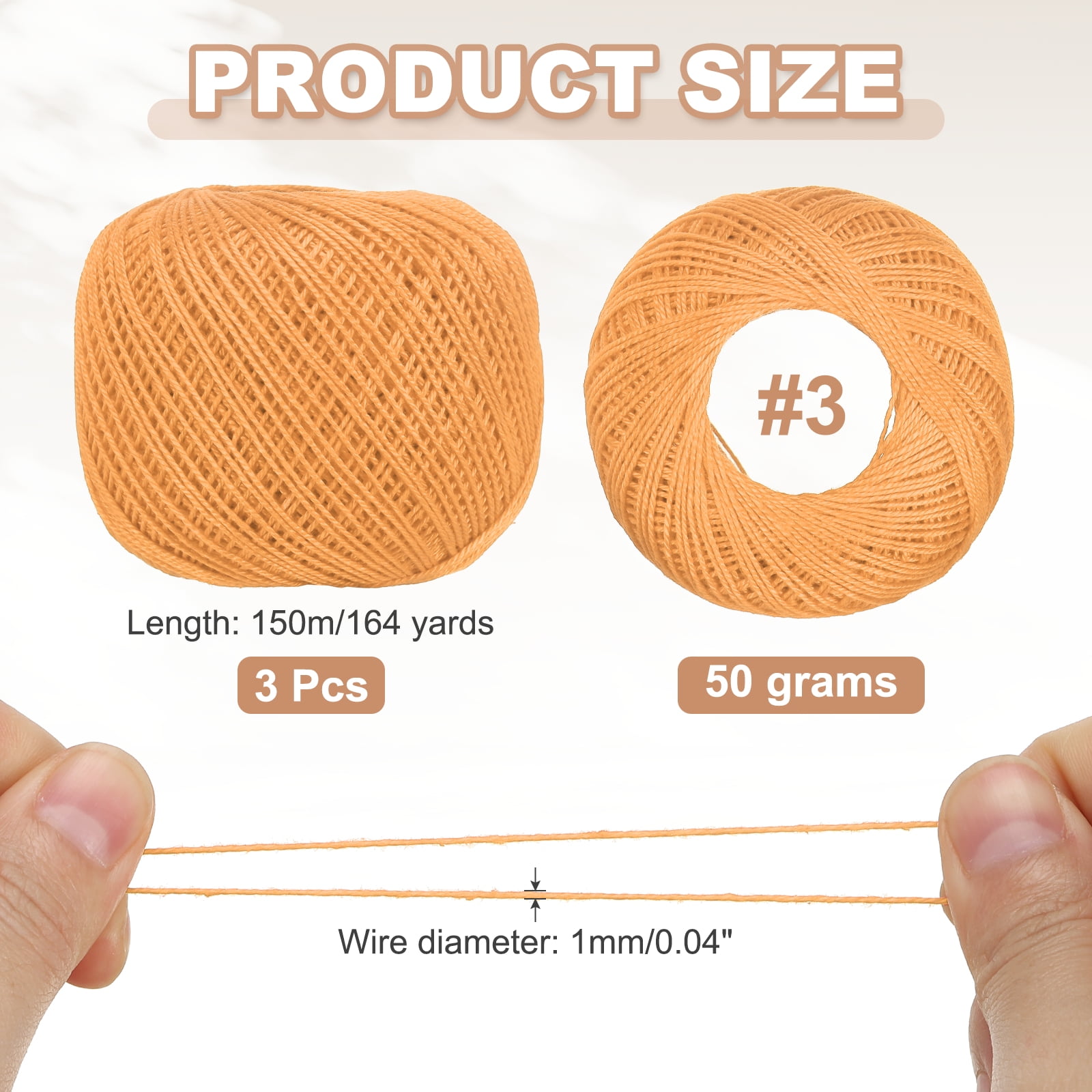 3 Rolls 164 Yards Size 3 Orange Pearl Cotton Crochet Thread Lace Weight Yarn Tatting Thread for Crocheting Knitting Embroidery Sewing