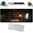 thumbnail image 5 of Desk Mat Forest Library Book Mouse Pad Big Vintage Aesthetic Desk Pad Flower Plant Black Extended Mouse Pad Large Gaming Mousepad XXL Keyboard Mouse Mat Desktop Mat Women Office Desk 31.5 X 11.8 in, 5 of 6
