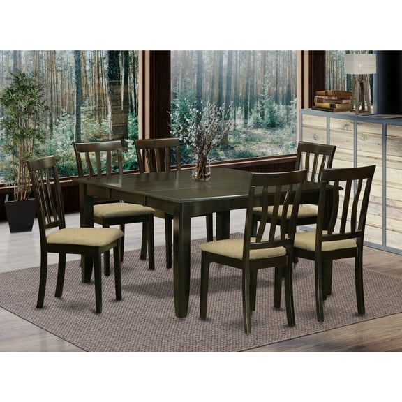 East West Furniture Parfait 7-piece Dining Set with Cushion Seat in Cappuccino