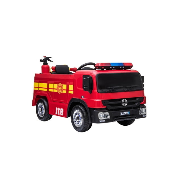 Carro Eléctrico Montable de Bomberos Rojo con Control Remoto y Pistola de Agua