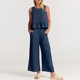 thumbnail image 1 of Completo Pantalone Lungo Conjunto de pantalones de 2 piezas para damas Chaleco de algodón plisado Top Pantalones de pierna recta Traje diario Cgtredaw Azul Oscuro L para Mujer, 1 of 1