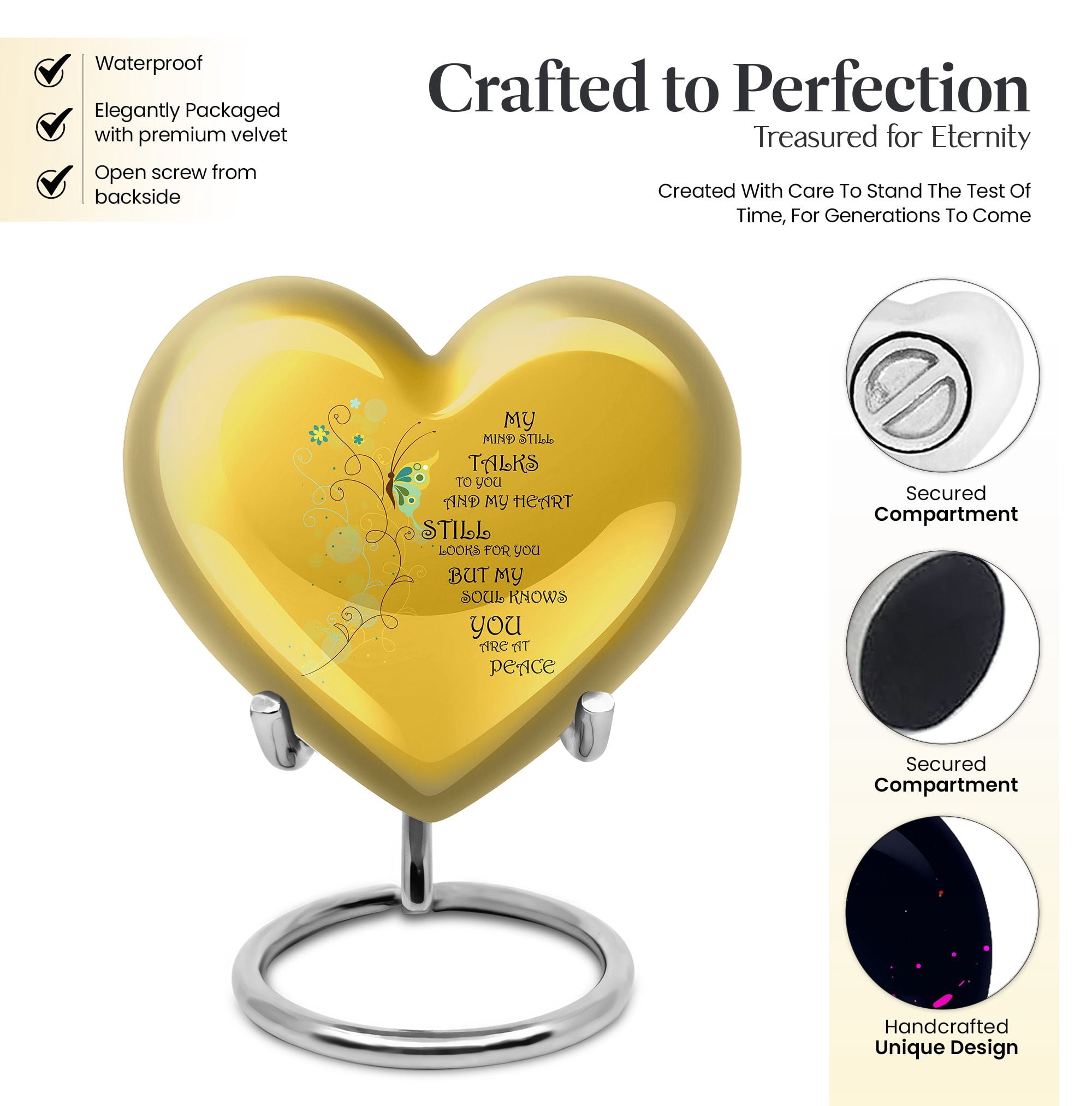 Beautiful Message On Yellow Urn Large Urns For Human Ashes Mom - Sophisticated Large Urn For Adult Female - Spacious Heart Urns 8 Inch
