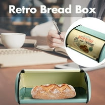 Vintage Bread Box Storage Bin Rollup Top Light Blue Small Powder Coated Bread Iron Snack Boxes Food Containerfor Kitchen Home Decor