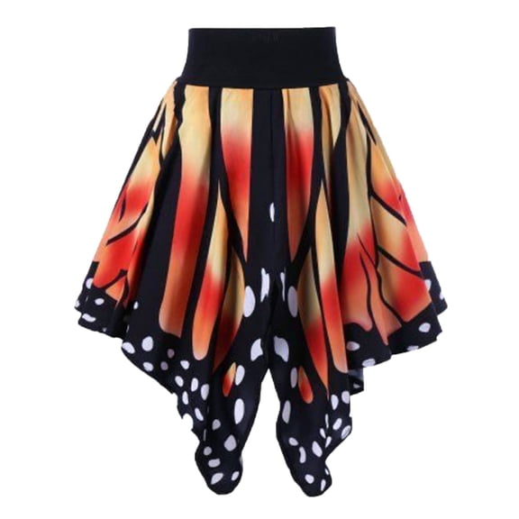 Women's Butterfly Print Handkerchief Hem Skirt, Asymmetrical Midi Skirt