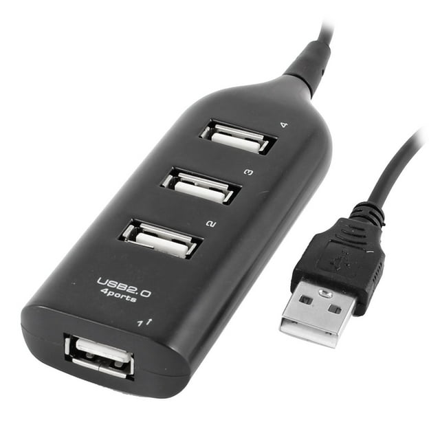 High Speed 4-Port USB 2.0 Hub Cable Black for PC