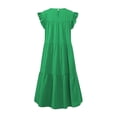 thumbnail image 4 of Vestido Camisero Fruncido Vestido informal de línea A para mujer, dobladillo grande, elegante, color sólido, ropa de playa de verano Ygjytge Verde M para Mujer, 4 of 8