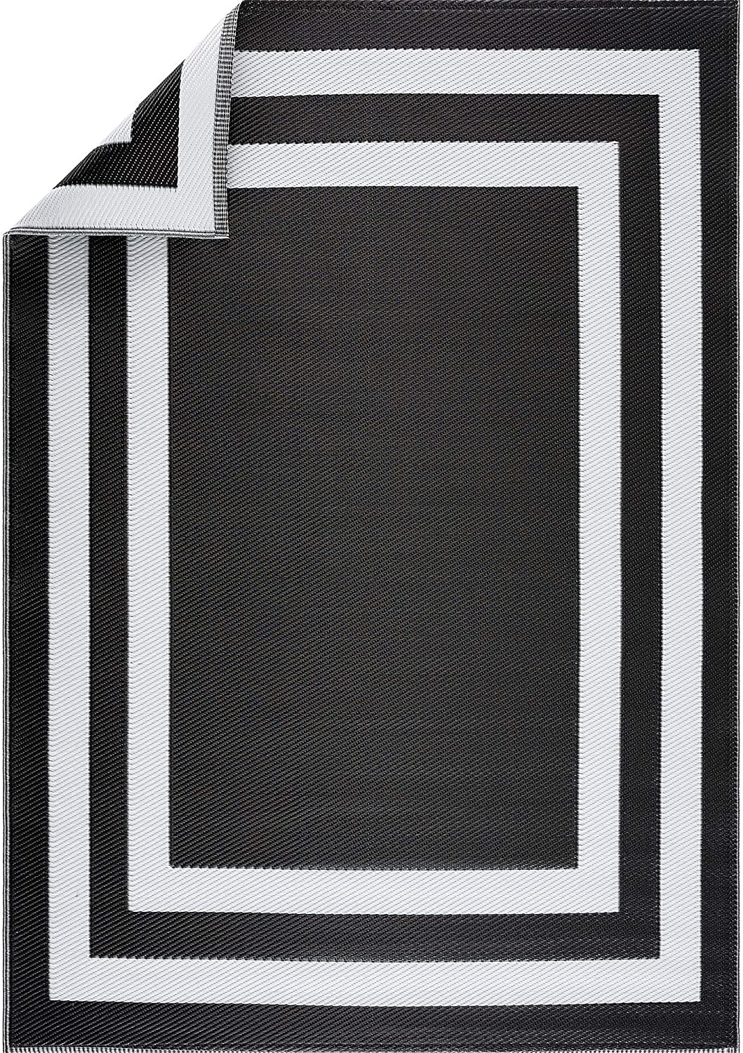 Playa Rug Reversible Indoor/Outdoor 100% Recycled Plastic Floor Mat/Rug - Weather, Water, Stain, Fade and UV Resistant - Paris- Black & White (4'x6')