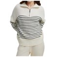 thumbnail image 1 of Chandail à Col Roulé Rayé Manches Longues Fermeture Éclair pour Femmes Automne Hiver Décontracté Chaud Doux Mode, 1 of 9