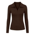 thumbnail image 6 of AcaicsNo Boundaries Women's Long Sleeve Knit Top, Slim Fit Ribbed V Neck Polo Collar Solid Casual Sweater, 6 of 6