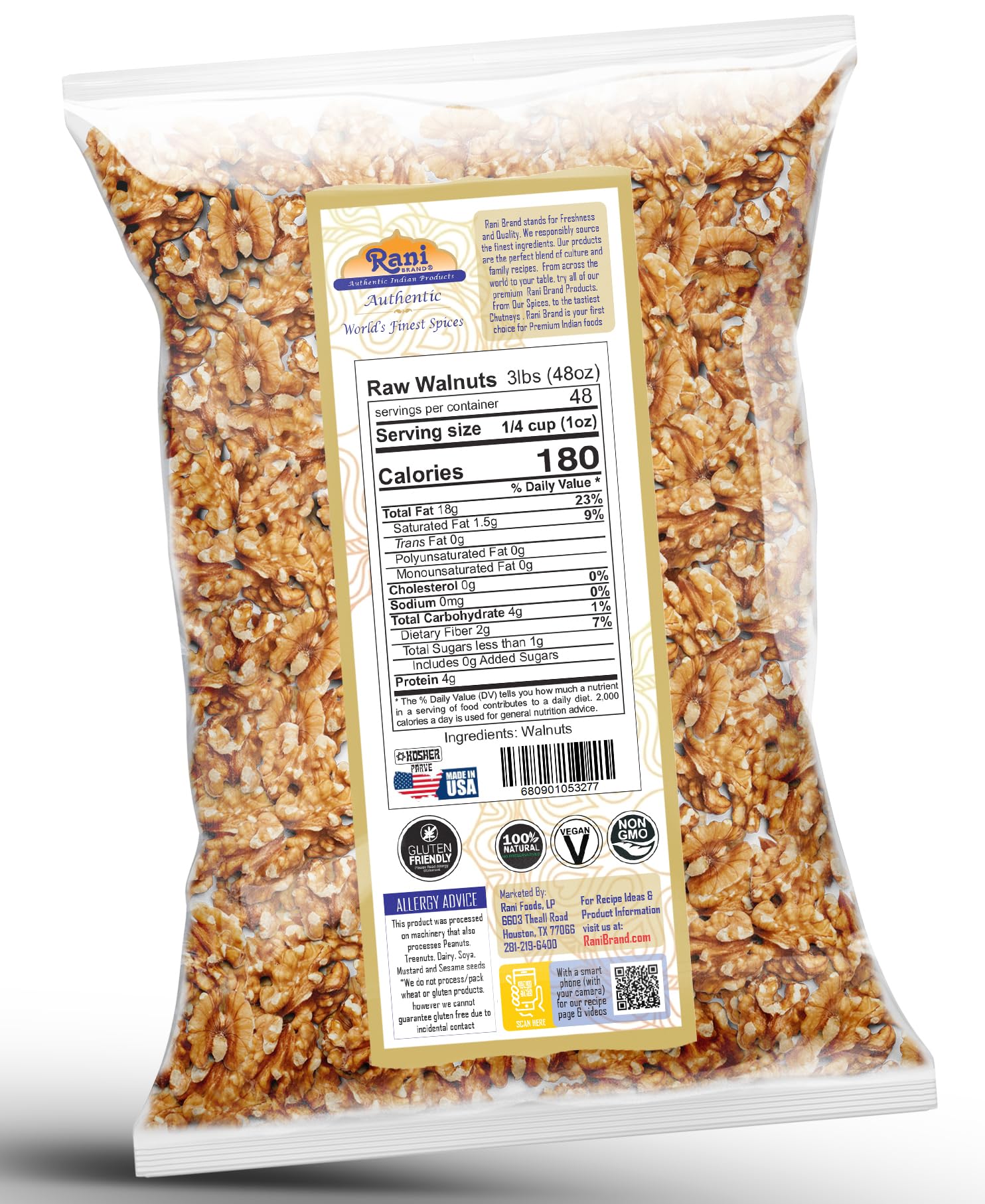 Rani Raw Walnuts, Halves and Pieces 48oz (3lbs) 1.36kg ~ All Natural | Vegan | Kosher | Gluten Friendly | Fresh