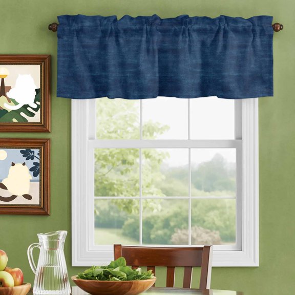 Valances for Windows,Navy Blue Gradient Kitchen Curtain Valance Short Rod Pocket Panels Retro Mottled Modern Minimalist Small Window Treatment for Living Room Bedroom Bathroom,42"Wx12"L