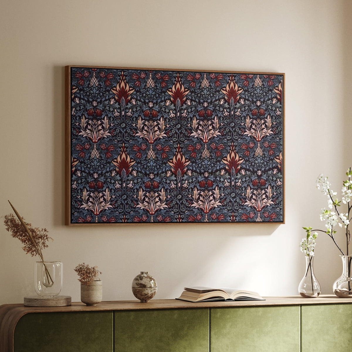 Vintage Abstract Print-LVII Framed in Walnut Wood Gallery Wrapped Canvas 27 in. x 41 in.
