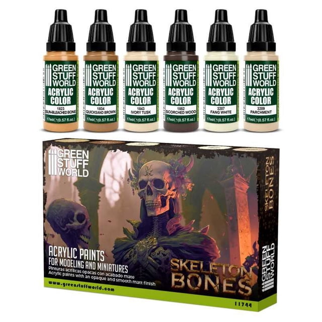Green Stuff World Skeleton Bones Acrylic Paint Set, 6 Colors x 17ml for Miniatures & Models