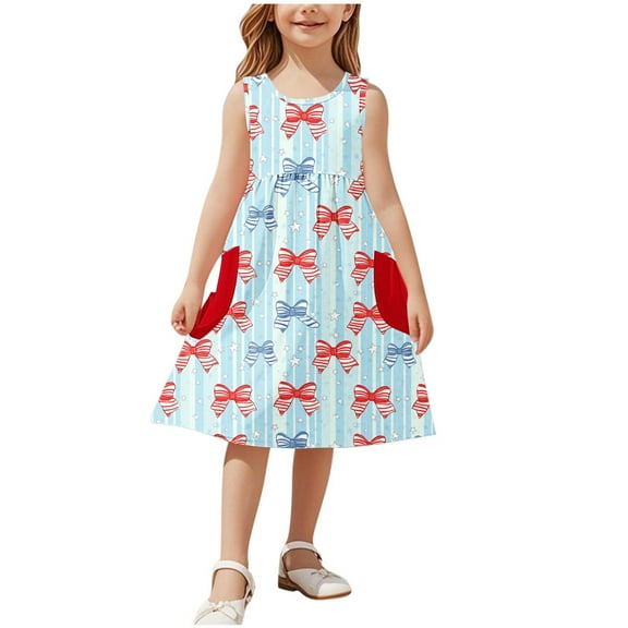 ZACPNCV 4th of July Toddler Girl Outfit Fourth of July USA Dress Kids Little Girl Independence Day Clothes Blue 7-8 Years