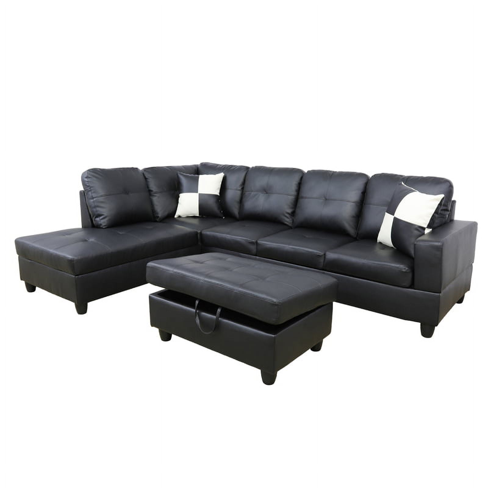 Hommoo Semi PU Leather Sectional Sofa, L Shaped Couch, Sectional Sofa Set for Small Space Living Room, Black(Without Ottoman)