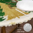 thumbnail image 3 of Green Christmas Tree Round Tablecloth, Fitted Table Cover with Elastic for 45"-54" Round Tables, Golden Xmas Tree Winter Snowflake Rustic Table Cloth Outdoor Dinning Party Waterproof Tablecloths, 3 of 7