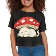 thumbnail image 3 of Uourmeti Girls Cat Shirt Size 7-8 Summer Short Crew Neck Pullover Top Mushroom Crop Tops Casual Loose Sports T Shirt Kids Short Sleeve, 3 of 6
