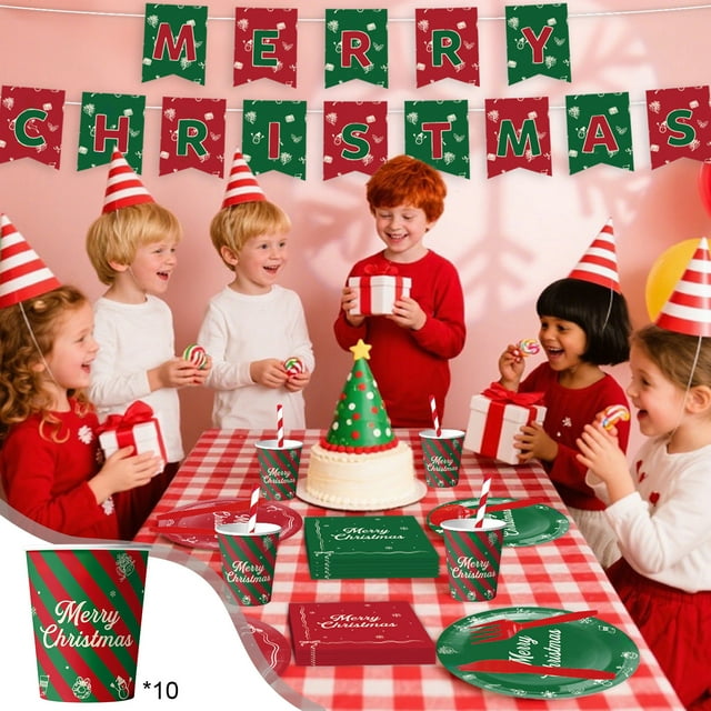 Christmas Party Cups 10-Pack Disposable Paper Cups with Festive Tree Design for Holiday Gatherings, Family Reunions, Office Celebrations, and Seasonal Decorations