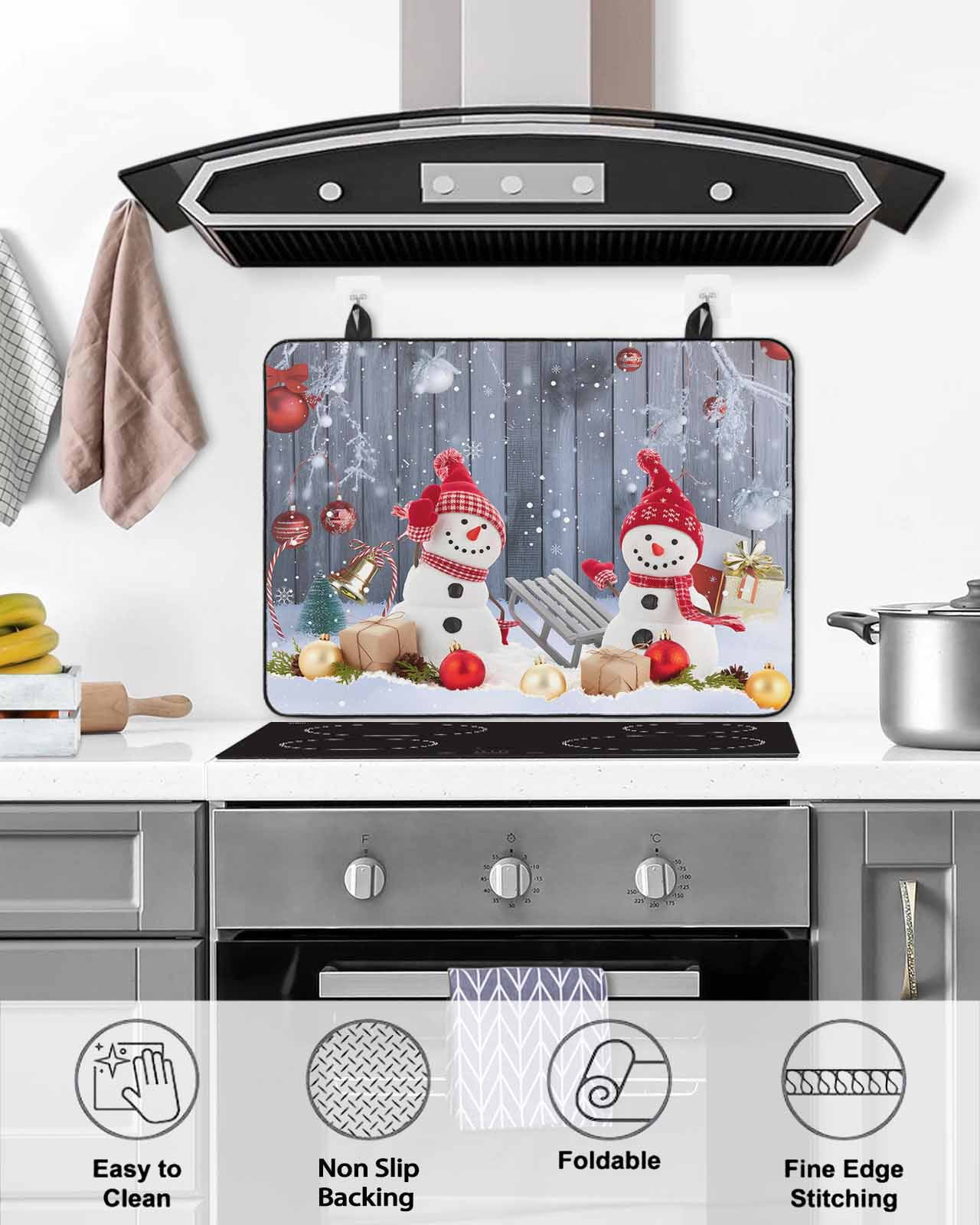 Large Induction Cooktop Protector Mat Christmas Stove Top Covers for Electric Stove, Winter Snowman Xmas Red Balls Snowflakes Decorative Stove Burner Cover Mats, Glass Top Stove Cover
