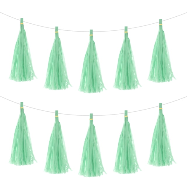 Unique Bargains 25Pcs Light Green Tassel Garland Banner w Rope for Wedding Birthday Party Decoration
