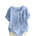 thumbnail image 2 of Hauts d'Été pour Femmes DYTTDG T-Shirt Mode Imprimé Grande Taille Col Rond Manches Courtes Blouse Décontractée Ample Hauts pour Femmes Liquidation Moins de 10 Bleu Clair,m, 2 of 4
