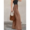thumbnail image 4 of Womens Coffee Brown High-Waisted Wide-Leg Denim Jeans, Casual Flare Pants, 4 of 30