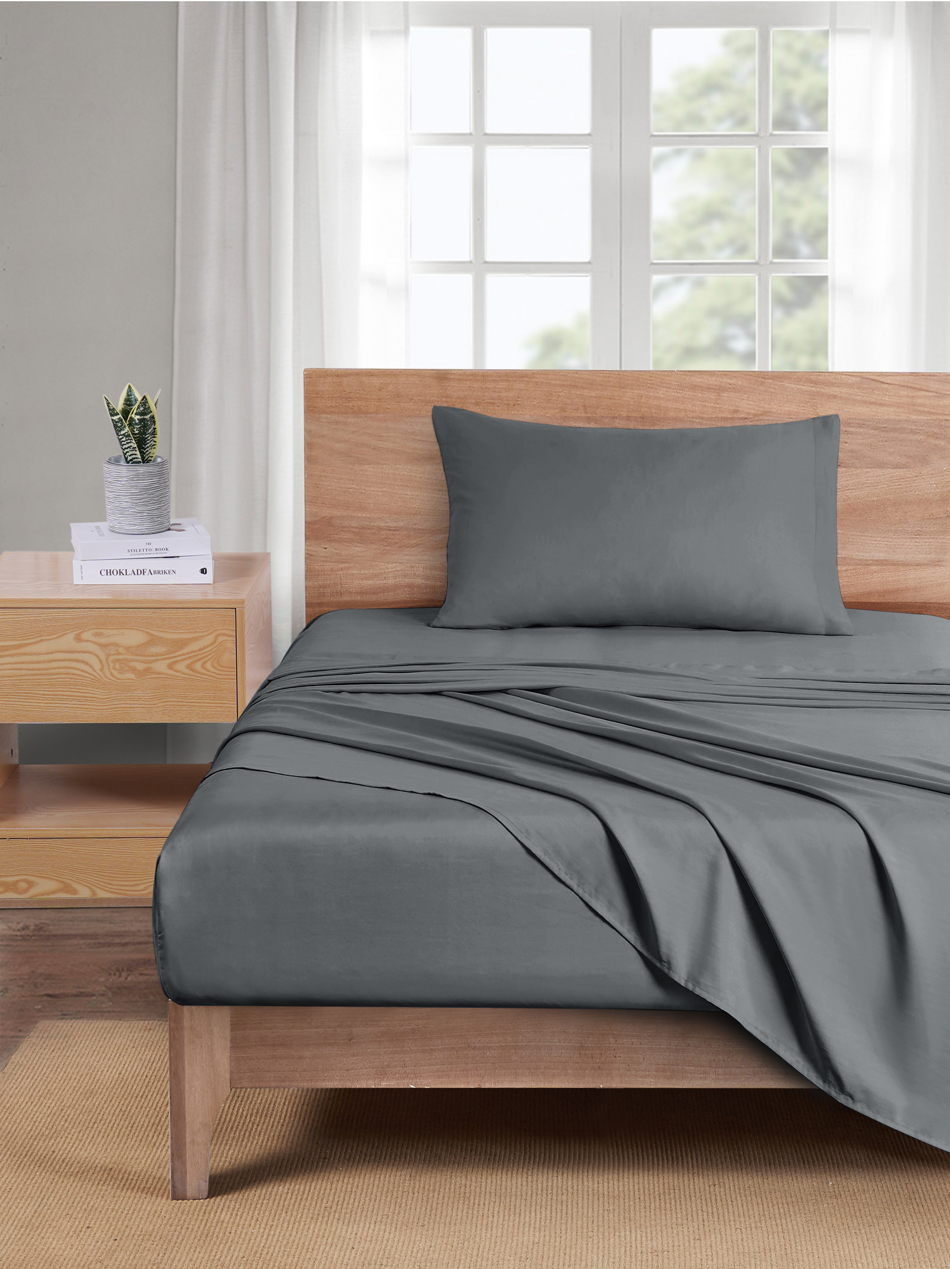 Mainstays Basic Value Microfiber Bed Sheet Set, Soothing Grey, Twin-XL, 3 Piece