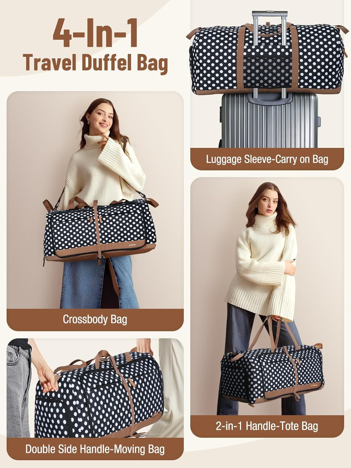 80L Large Foldable Travel Duffle Bag for Women - Separate Shoe Compartment, Carry On Weekend/Overnight/Hospital Bag with Straps (Blue Stripes)