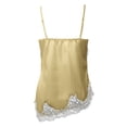 thumbnail image 4 of Alun Summer Spaghetti Strap Tank Tops for Women Elegant Satin Lace Trim V-Neck Sleeveless Cami Pure Color Backless Slim Fit Asymmetrical Hem Going out Camisole Gold XL, 4 of 5