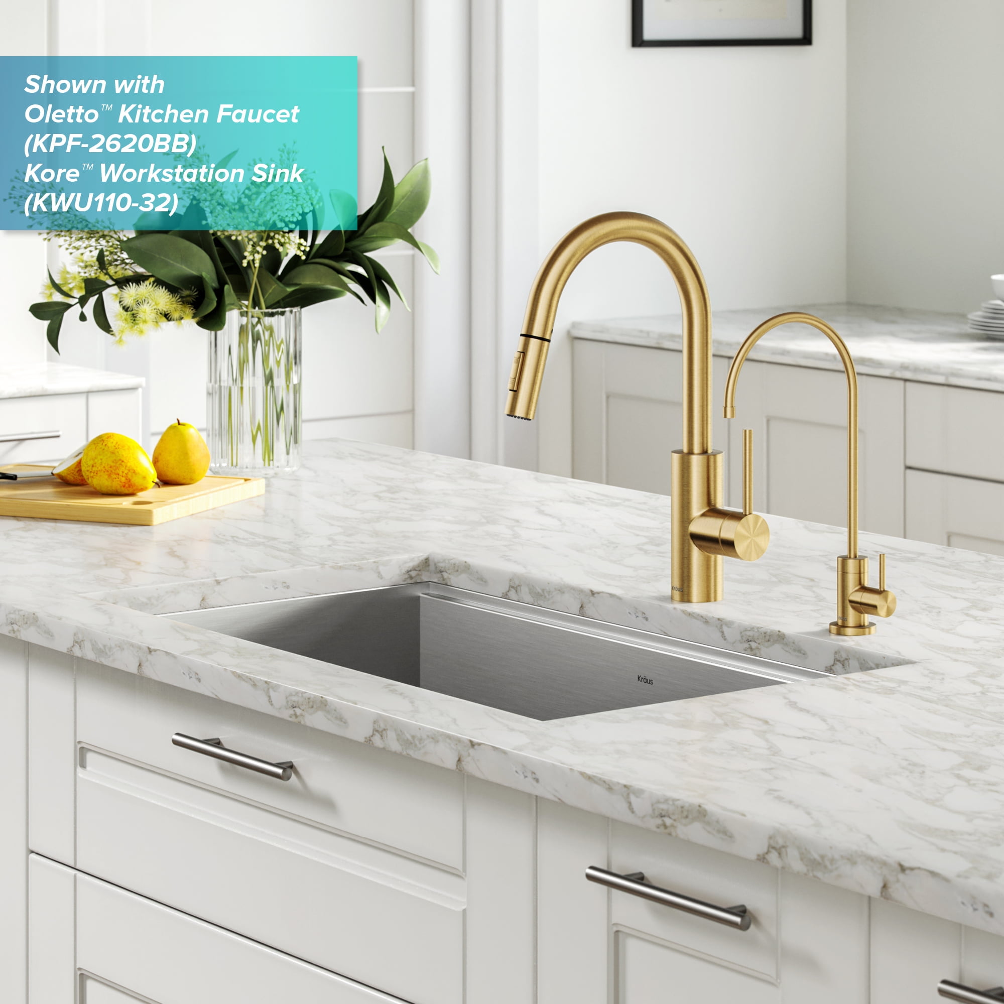 Purita 100% Lead-Free Kitchen Water Filter Faucet in Brushed Brass