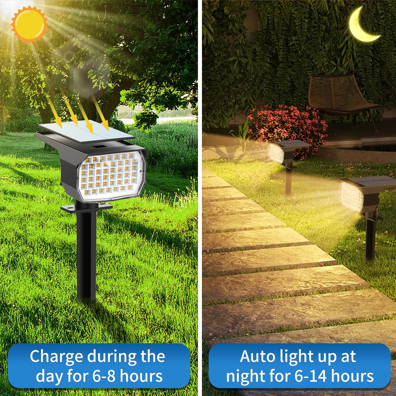 Solar Lights Outdoor, 10 pack, 3 Modes, 2-in-1 Auto On/Off, Waterproof Landscape Solar Spotlights for Yard, Garden, Wall, Pathway - Warm White