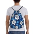 thumbnail image 2 of Drawstring Backpack - Blue White Floral Elegance Splash Proof Small Drawstring Gym Bag for Women Men, Cinch Sports String Bag Backpack for Travel Swimming Beach, 2 of 8