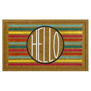 Mohawk Home Heathers Stripe Hello Outdoor Polyester Door Mat, Multi, 1' 6" X 2' 6"