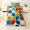 thumbnail image 4 of Castle Fairy Abstract Quarter Arc Twin Sheets 3pcs,Geometric Square Block Bedding,Colorful Blue Orange,1 Flat Sheet, 1 Fitted Sheet and 1 Pillowcase, 4 of 7