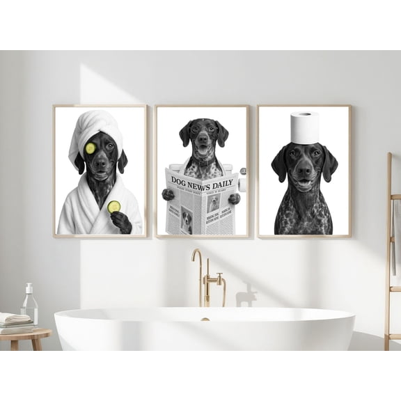 Set of 3 Funny German Shorthaired Pointer Bathroom Prints, Wall Art, Bathroom art, Bathroom Wall Decor, Dog in Toilet, Poster Only