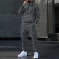 thumbnail image 2 of Men's 2 Piece Cargo Tracksuit, Long Sleeve Solid Lace up Hooded Pullover Sweatshirt & Multi‑Pocket Cargo Jogger Pants, Casual Streetwear Athletic Sweatsuit for Men, 2 of 5