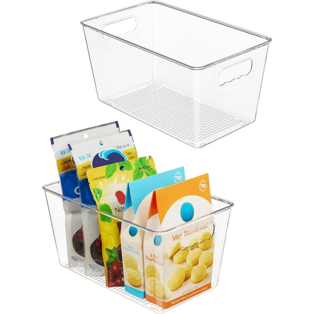 Bacs de Rangement en Plastique Transparent pour Garde-Manger, Contenants de Conservation des Aliments avec Poignée pour Armoire, Comptoirs de Cuisine, Placard, Réfrigérateur, Organisateurs de Garde-Manger, Grands