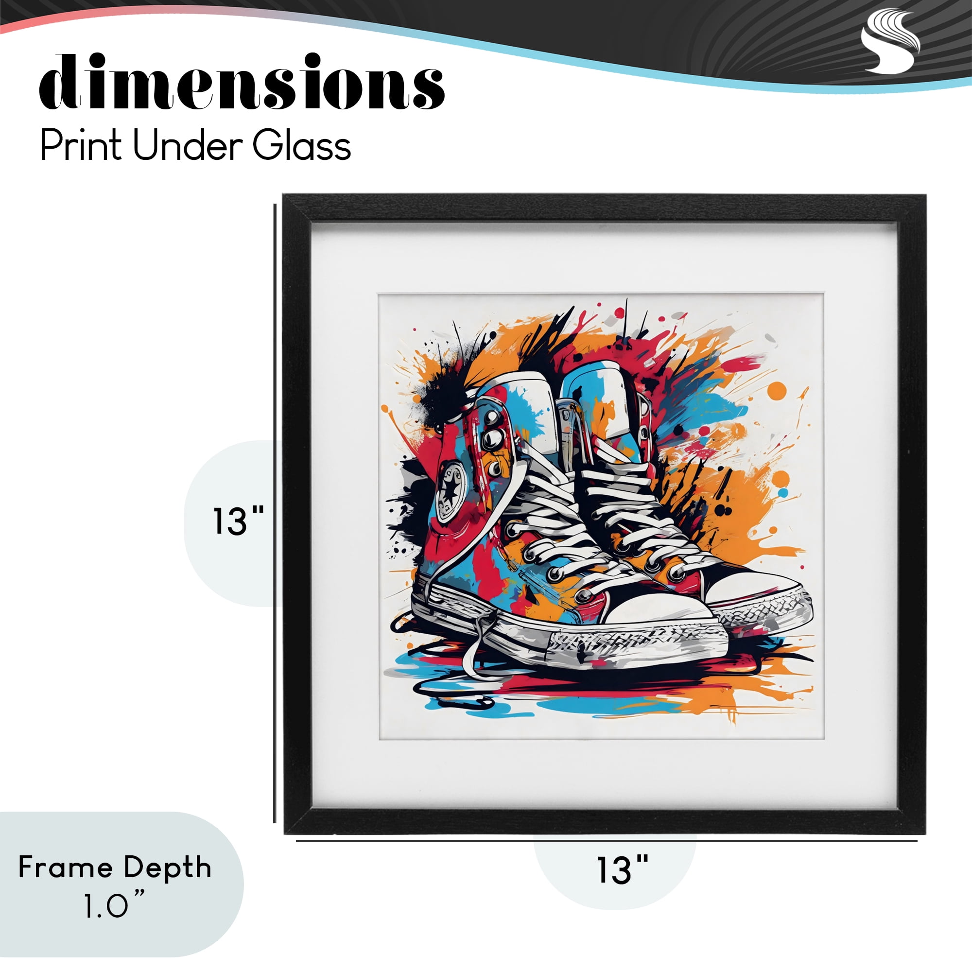 Stupell Industries Colorful Sneakers Graffiti Splash Black Framed Print Under Glass, design by Creative Studio