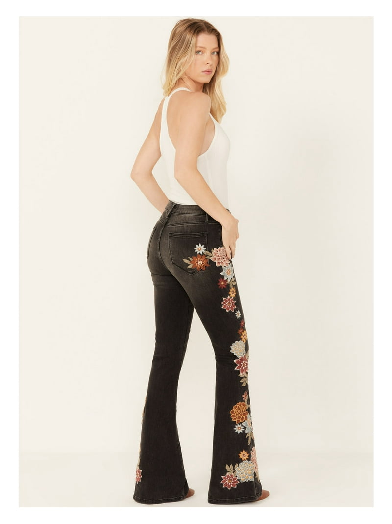 Driftwood Women's High Rise Farrah Neptune Floral Flare Jeans DW