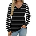 thumbnail image 2 of Delliss Women's Stripe Print Pullover Top Loose Long Sleeve Baggy Classic Blouse Black L, 2 of 5