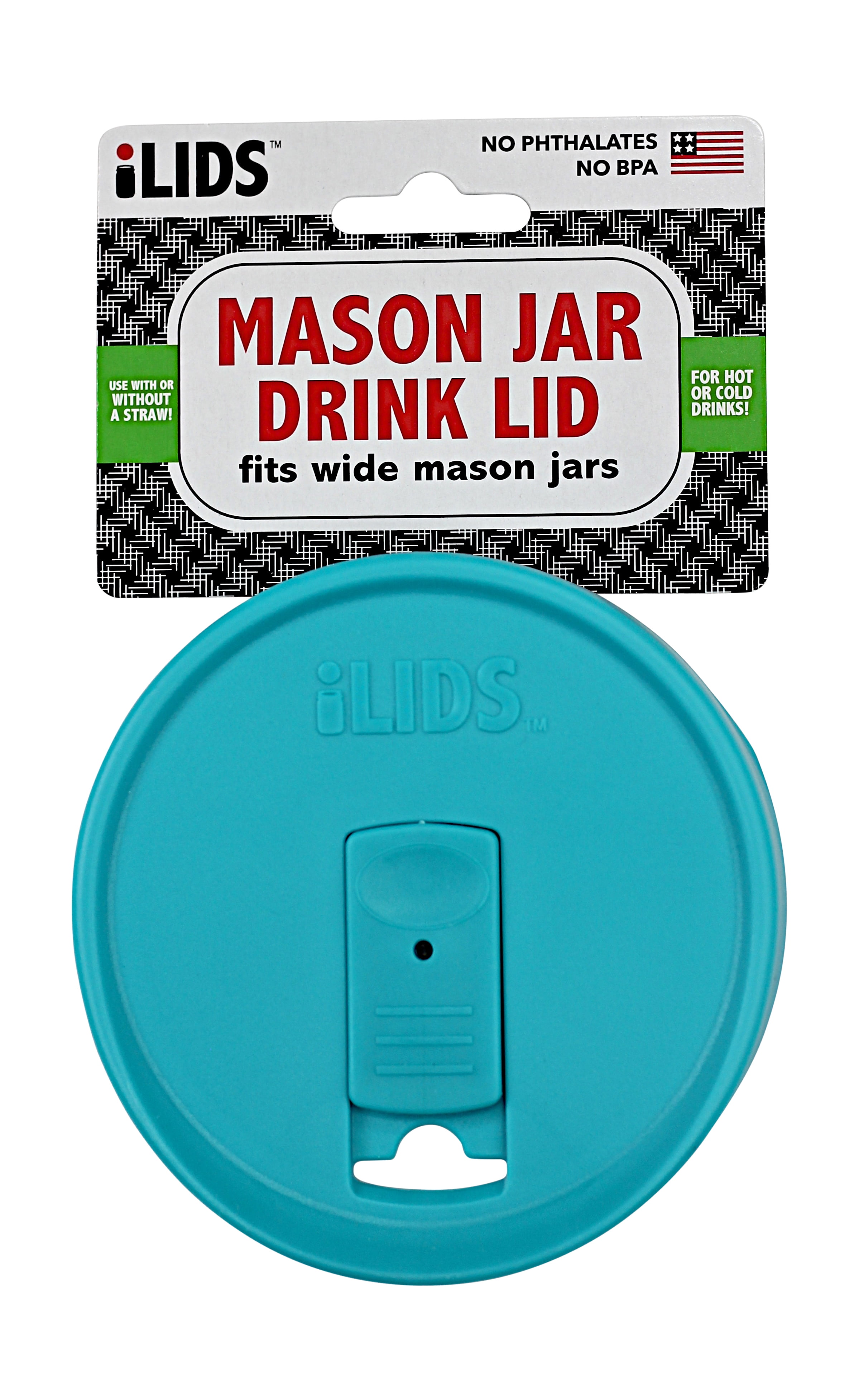 iLIDS Mason Jar Drink Lid with Regular Mouth, Aqua Blue, Spill
