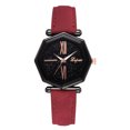thumbnail image 1 of Reloj de cuarzo con esfera negra geométrica simple Reloj de pulsera con correa de cuero PU para mujer (rojo), 1 of 3