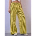 thumbnail image 4 of Women Drawstring Striped Pants Loose Wide Leg Trousers Casual Low Waist Pants Comfy Lounge Pants with Pockets Yellow XXL, 4 of 5