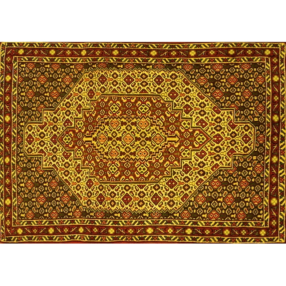 Ahgly Company Machine Washable Indoor Rectangle Persian Yellow Traditional Area Rugs, 5' x 7'